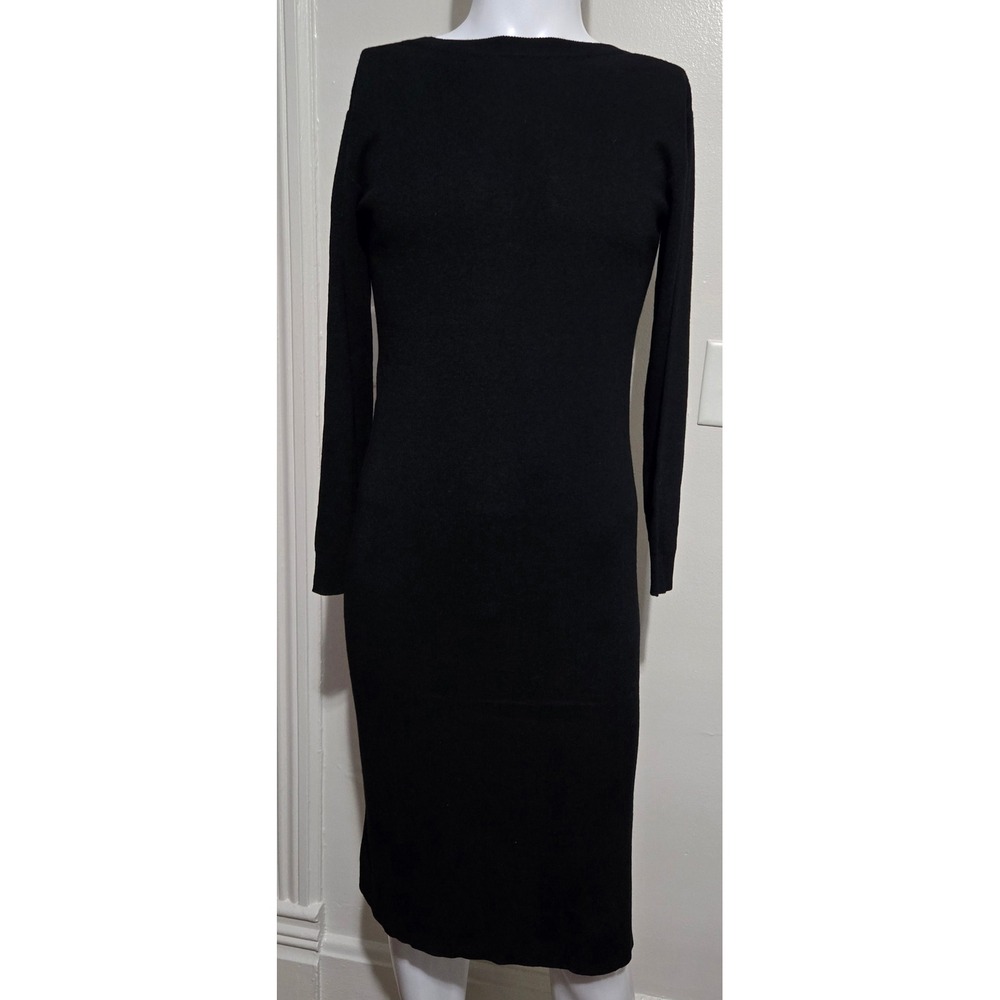 The Drop Suki Black Rib Knit Long Sleeve V-Back Midi Sweater Dress XS NEW
